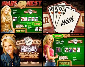 Spēlē Teksasas Hold 'em pokeru kopā ar Deiziju no filmas Dukes of Hazzard, atpazīstamu kā Džesiku Simpsoni! Mākslīgais intelekts ir gatavs spēlēt ar Tevi pokeru! Izdari likmes un izveido labāko kombināciju no 5 kārtīm, lai uzvarētu šajā spēlē.